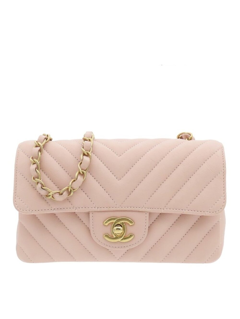 Chanel Chain Shoulder Bag Light Pink Caviar Leather V-stitch Chevron